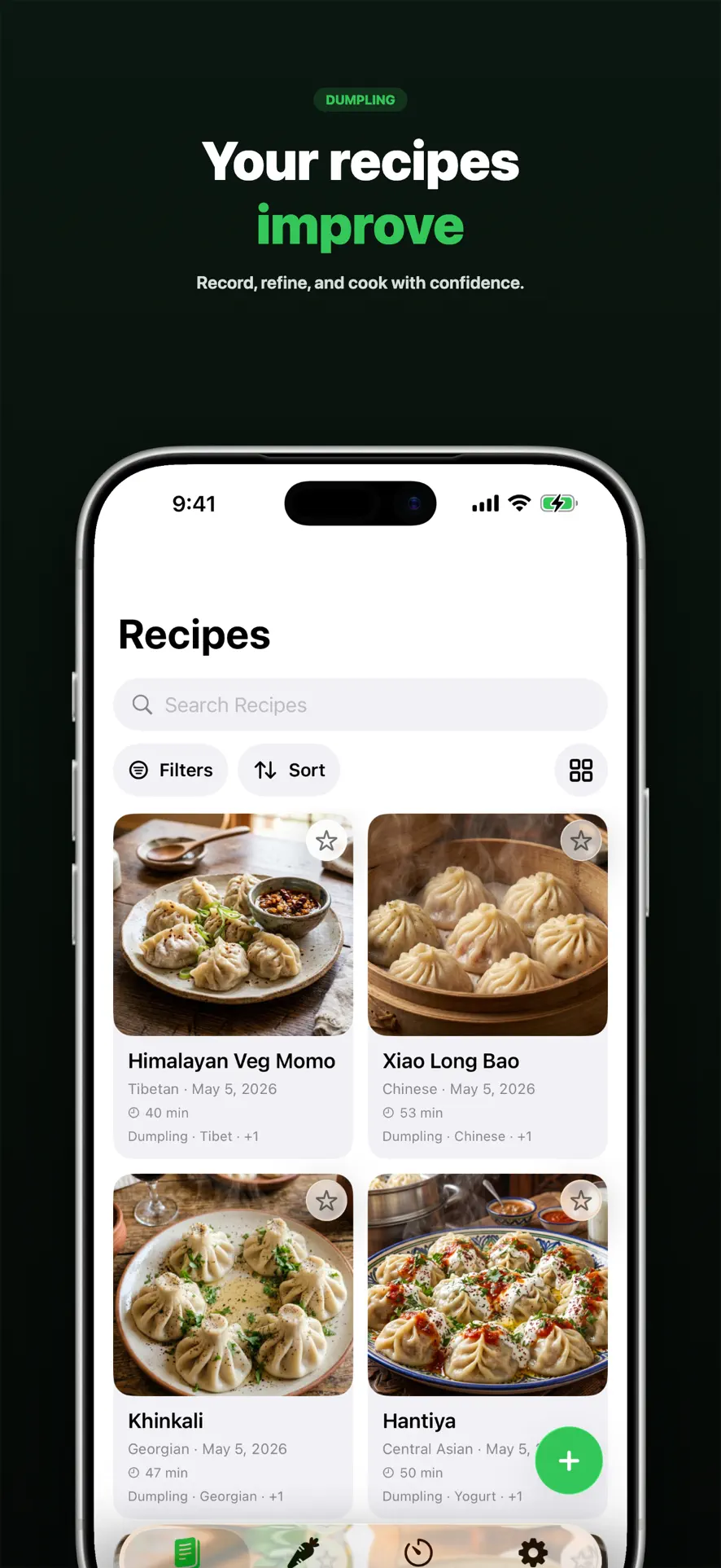Dumpling recipe notes screen